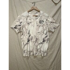 Nike Basketball Marble Print Graphic T-Shirt Mens Large White  Black Logo #2172